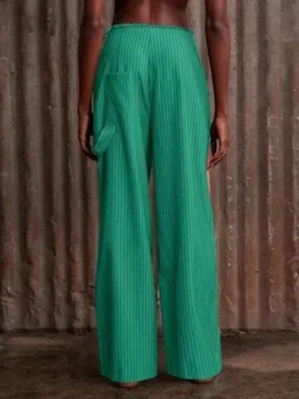ZARA Green Casual Women's striped wide legged Pants